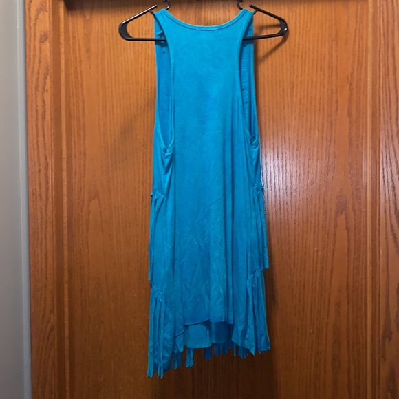 Teal country tank with fringe, size Large - Picture 2 of 6